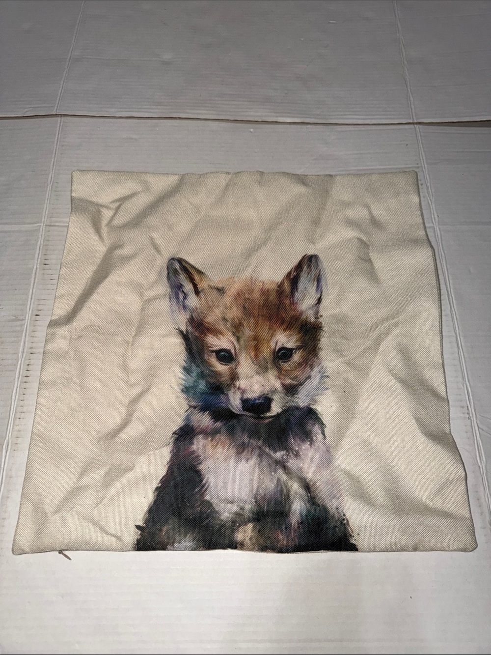 Artist Fox Print Decorative Pillow Cover - Cream